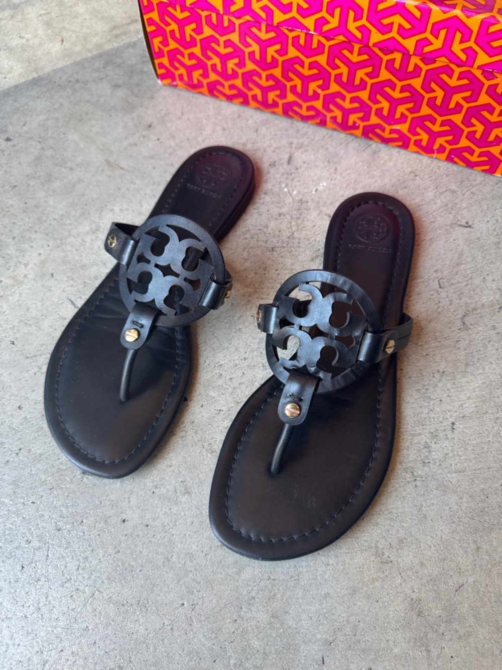 Tory Burch Black Miller Logo Leather Sandals